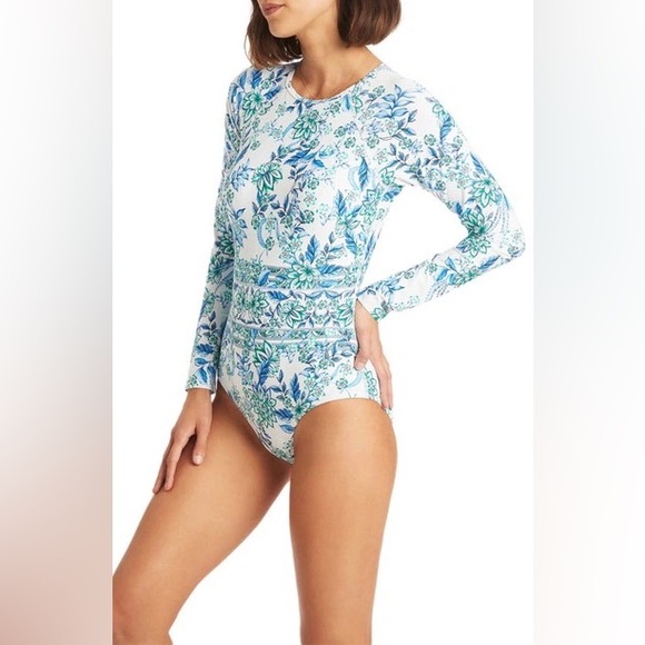 Sea Level Habitat Long Sleeve Rashguard Swimsuit in White New With Tags - Picture 2 of 9
